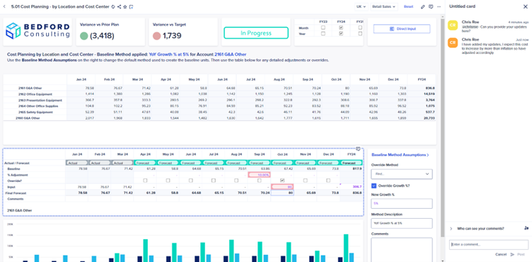 Cost planning in the Anaplan platform